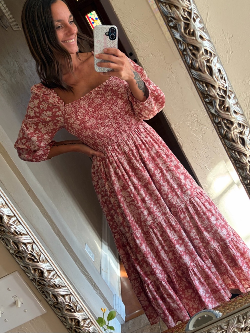 Lucky Brand maroon and cream fall floral dress